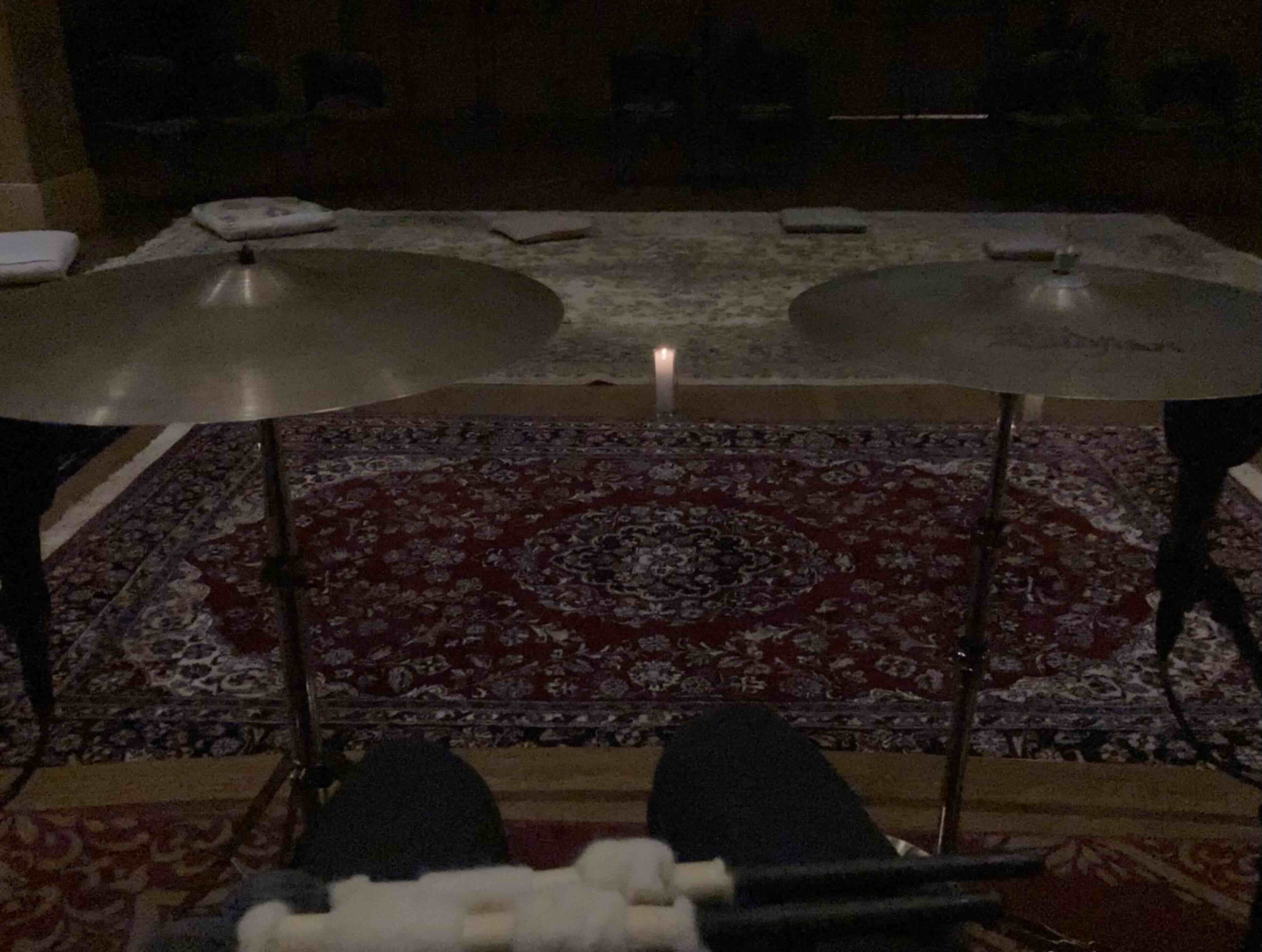 cymbals and rugs at the venue
