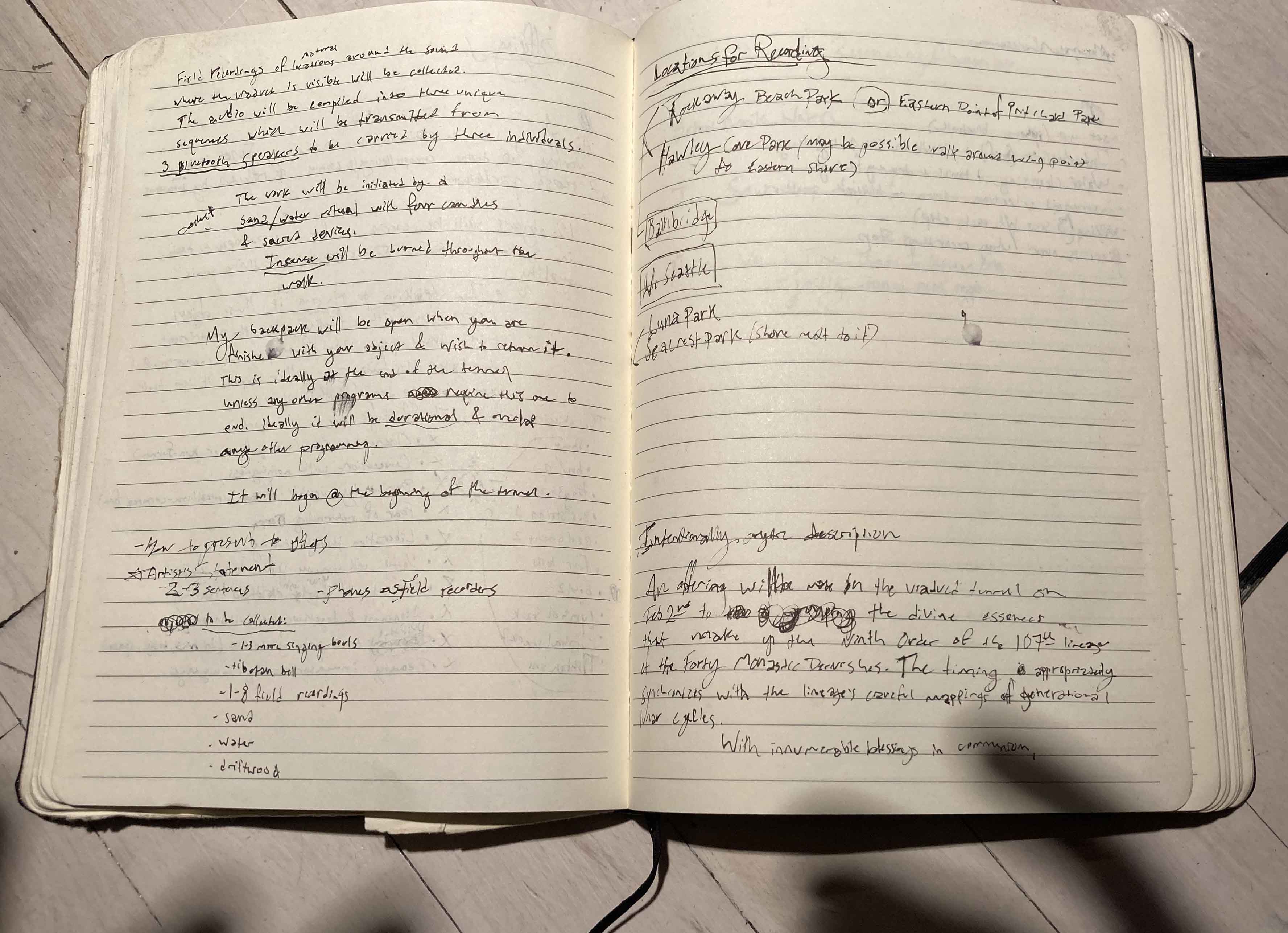 Notebook notes exploring recording locations