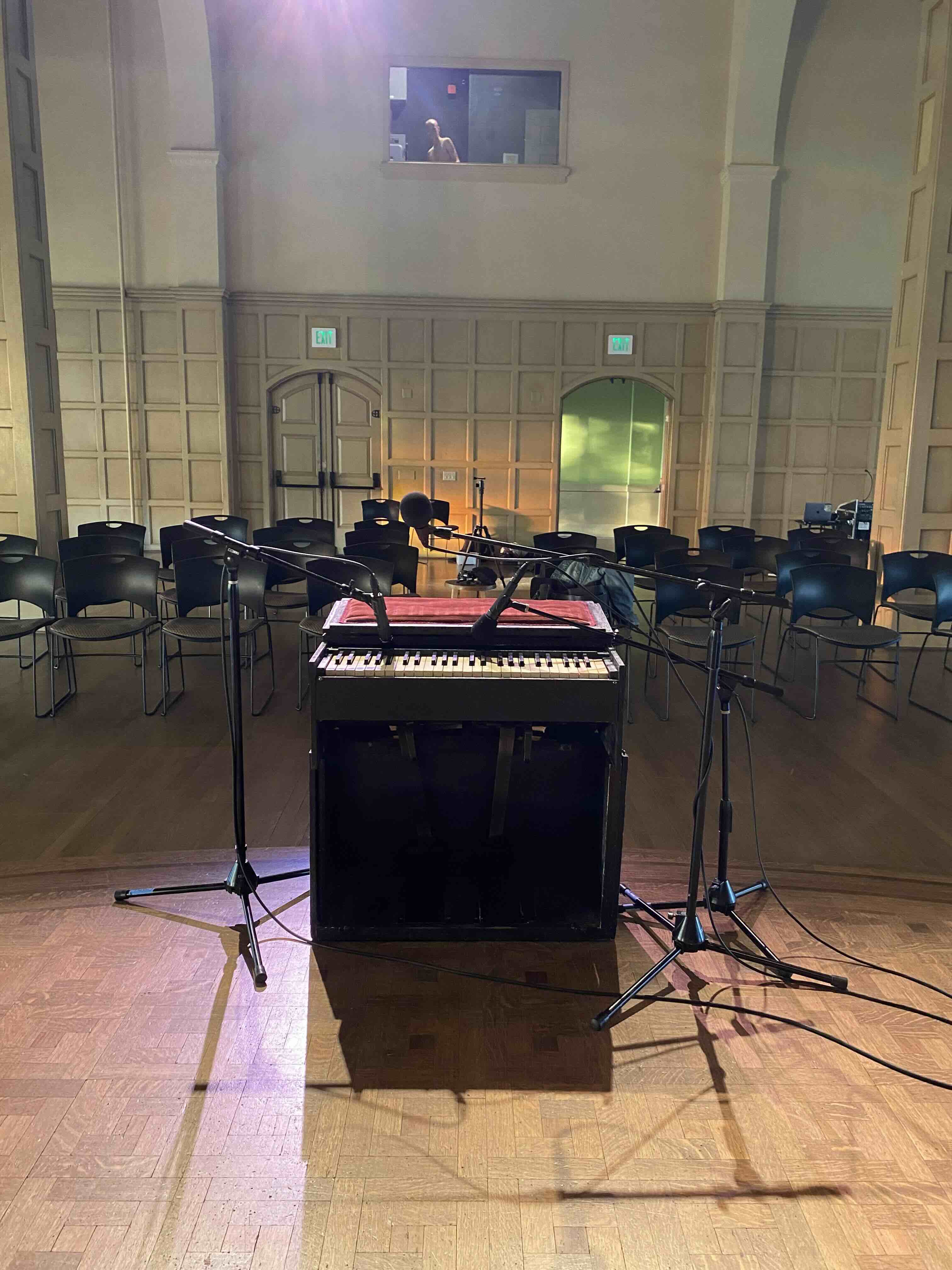 Reed organ set on stage at Chapel Performance Space